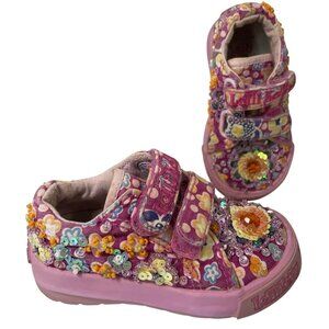 Lelli Kelly Baby Girls Shoes size 20 Pink Flower Floral Sparkle Canvas Toddler 4